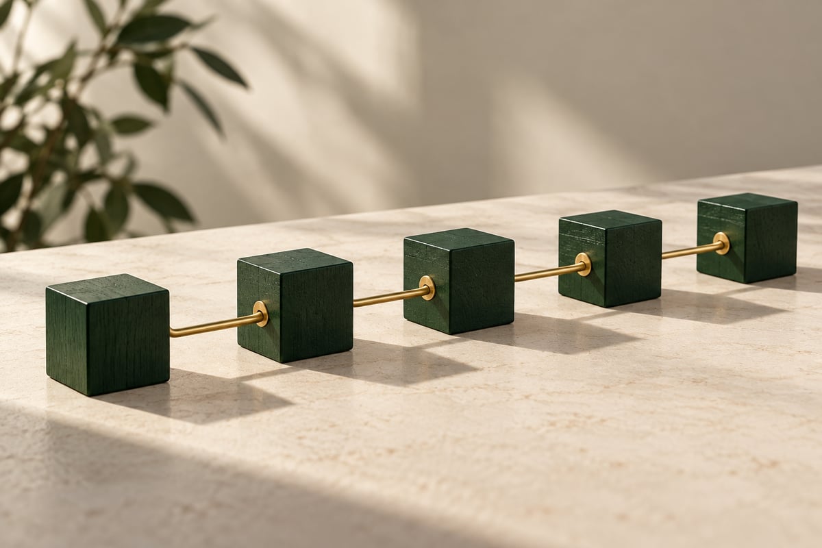 Green blocks connected by a continuous line, illustrating consistent enquiry follow-up.