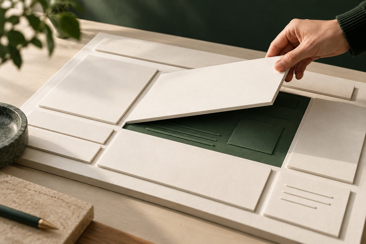 Architectural website panels lifted to reveal a green foundation, illustrating a considered redesign.